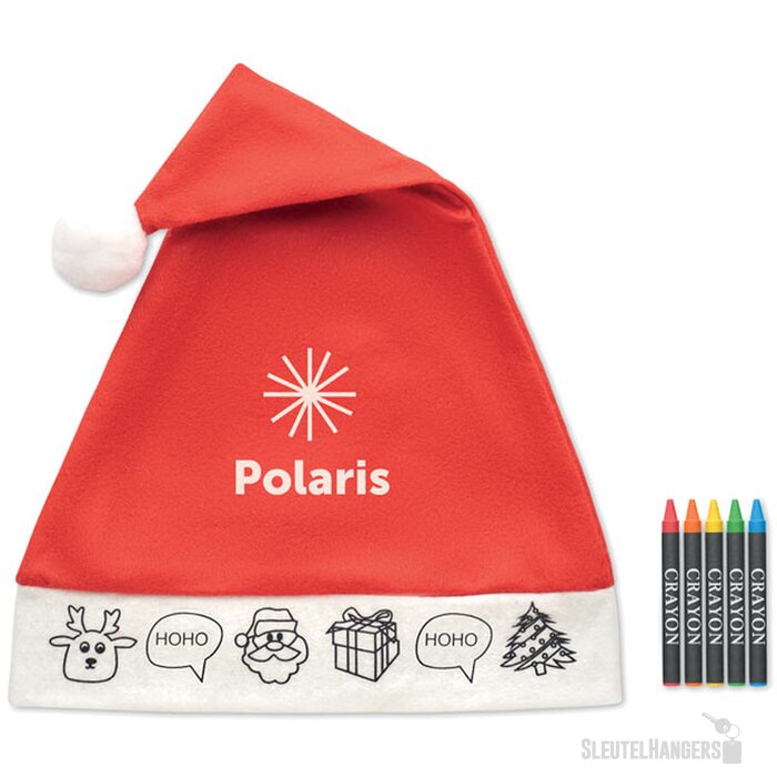 Kinder kerstmuts met tekening Rood