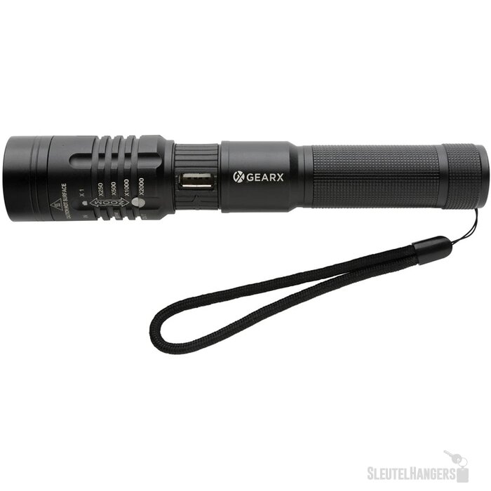 Gear X USB oplaadbare zaklamp Zwart